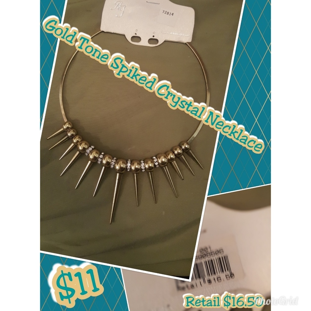 Gold tone spiked crystal necklace